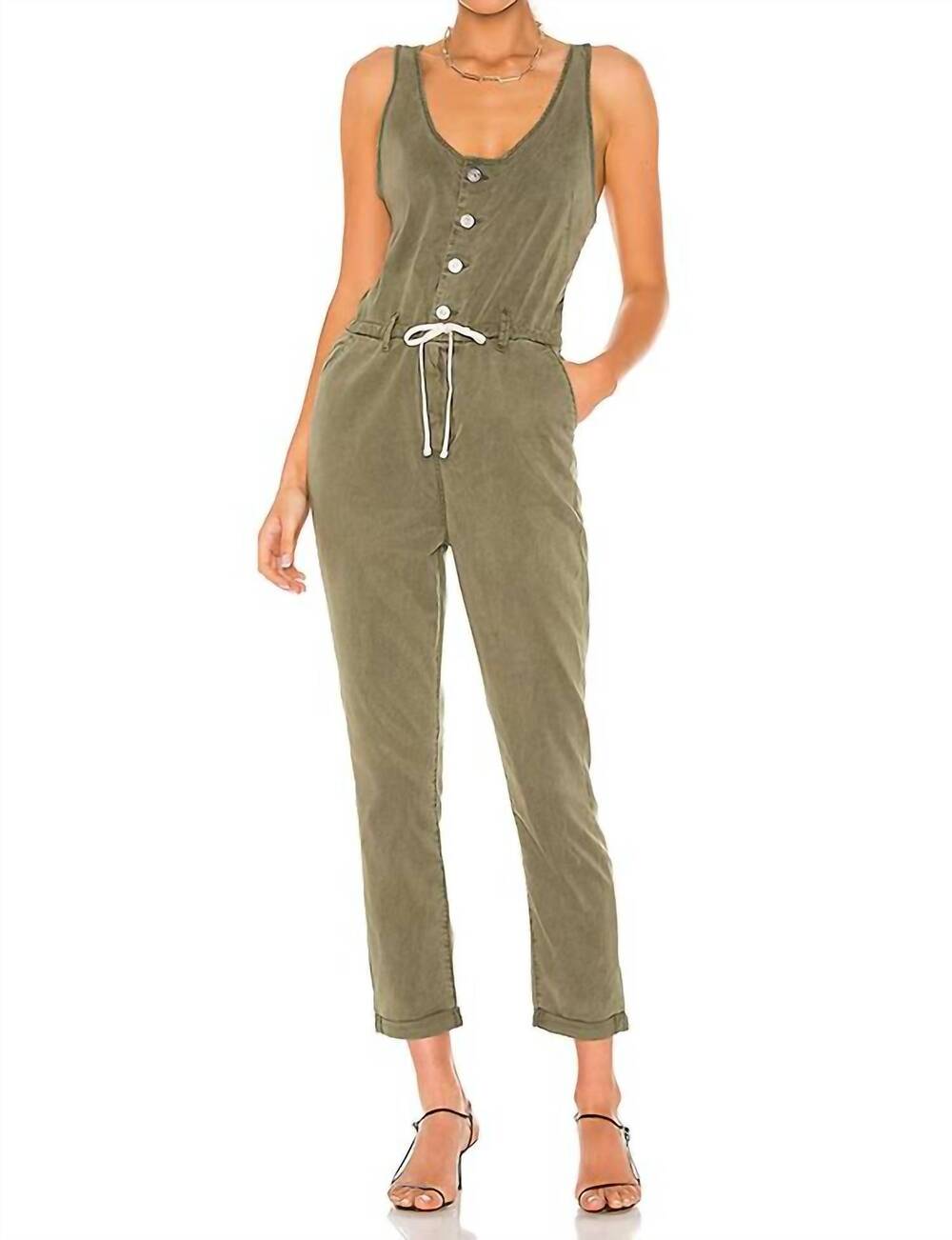 NEW PAIGE christy utility jumpsuit in vintage ivy green
